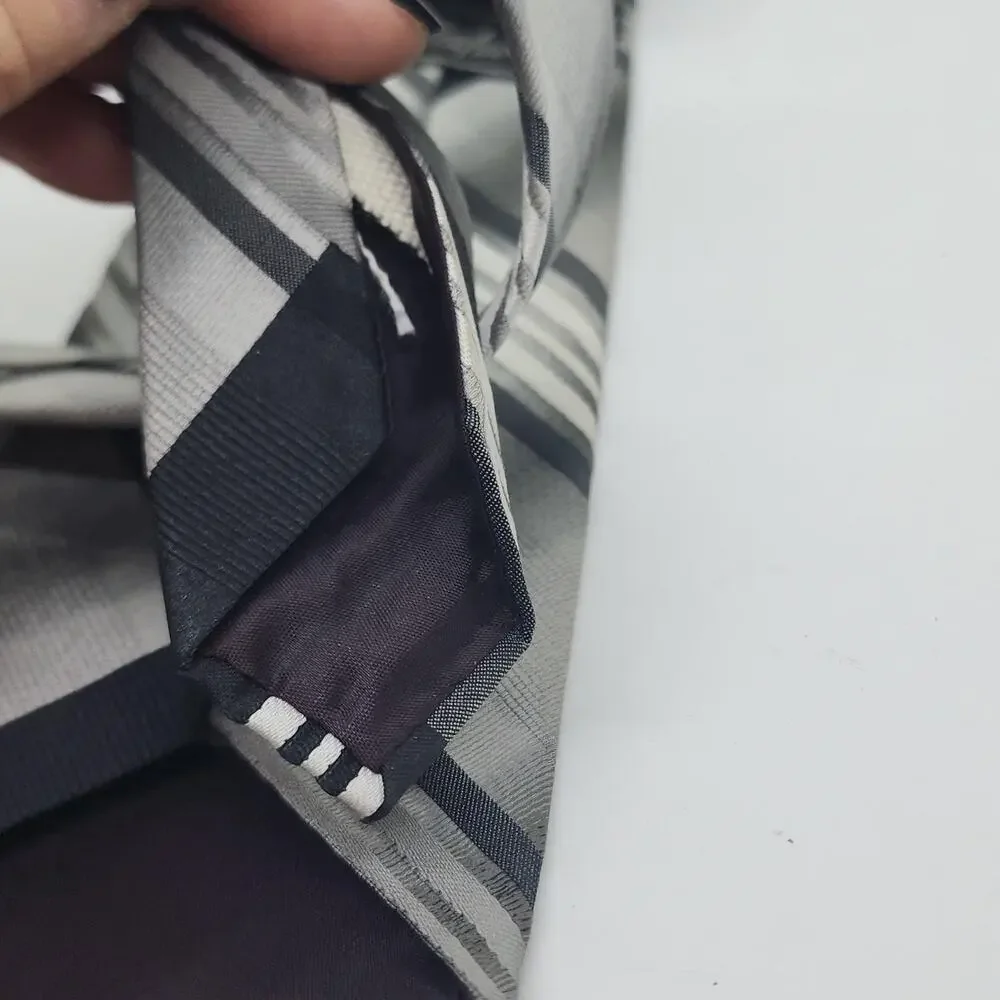 Vintage Mr. Blackwell Tie Mens Gray Black Striped Classic Woven Necktie Wide